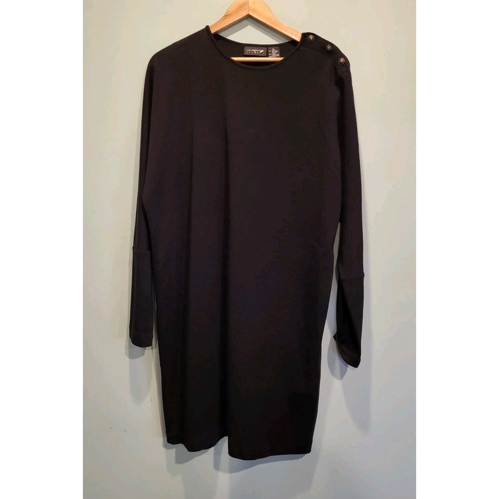 Vtg Black Wool Blend Knit Long Dolman Sleeve Modest Pencil Dress Office Sz XL